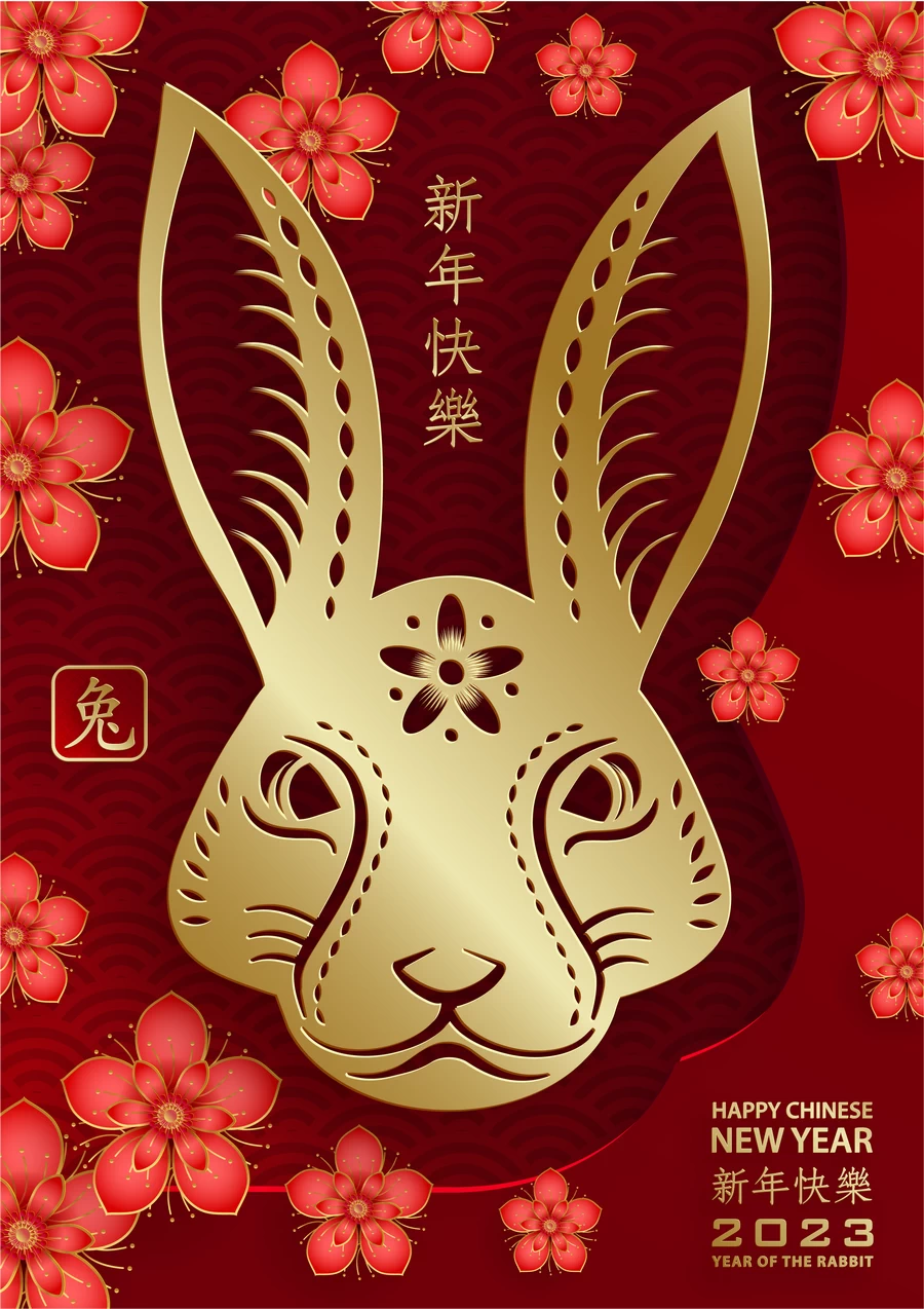 2023兔年中国风新年春节剪纸风节日宣传插画海报背景展板AI素材【175】